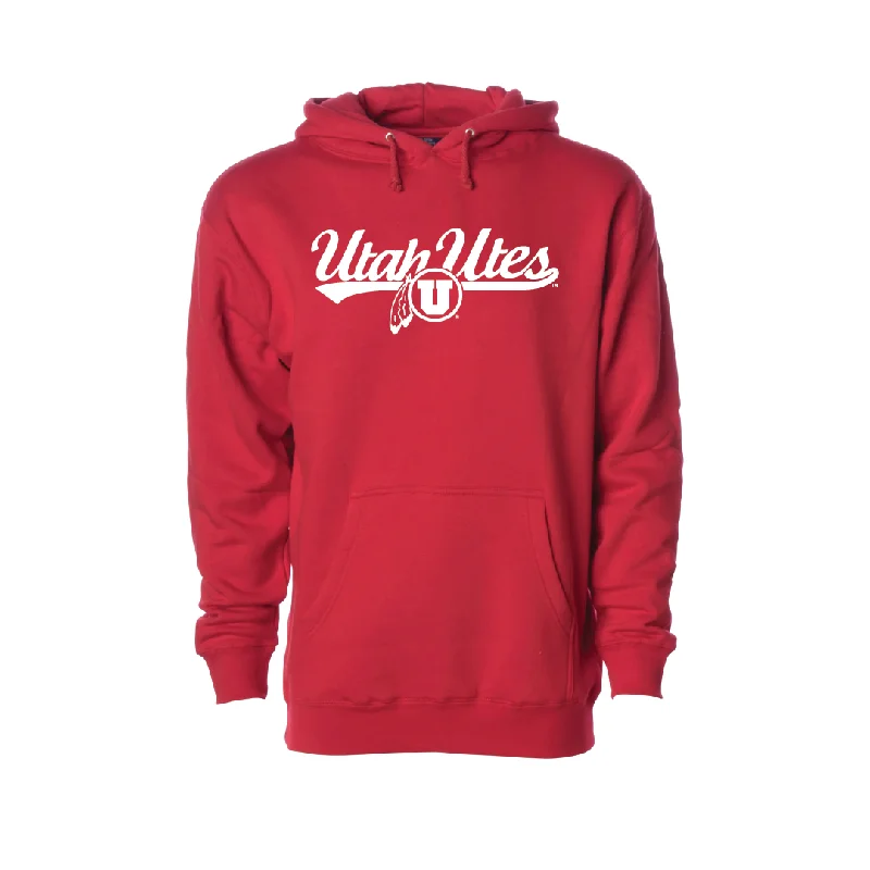 Utah Utes - Script-Circle and Feather  Embroidered Hoodie Confident Men's High