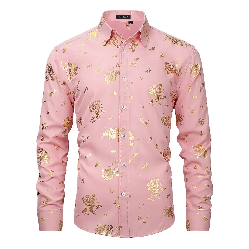 Shiny Rose Gold Party Shirt - 05-PINK Cclassic Men's Tweed