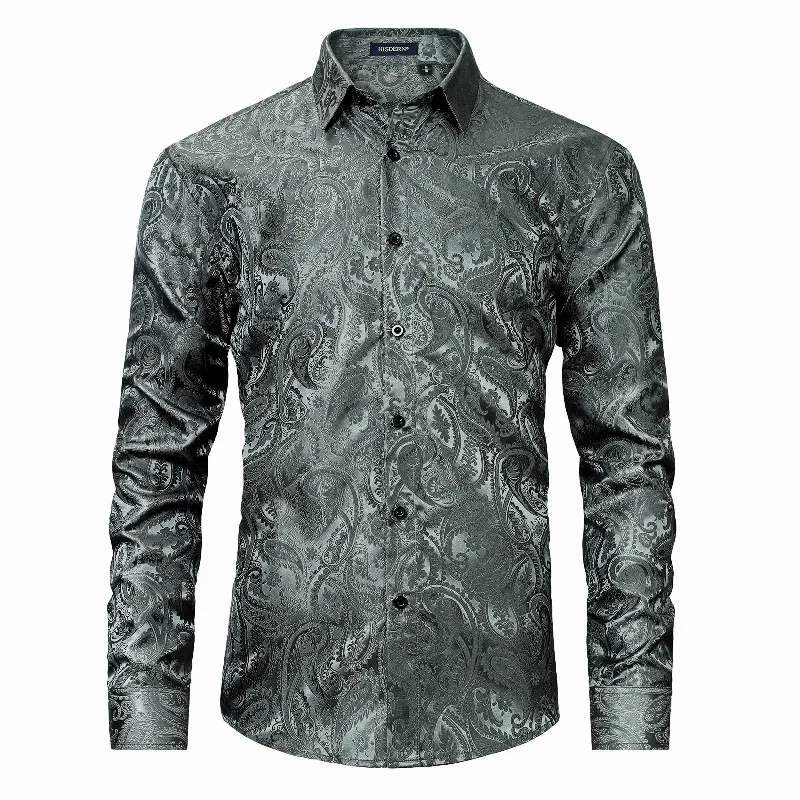 Men's Long Sleeve Shiny Shirt With Printing - GRAY Sharp Men's Italian