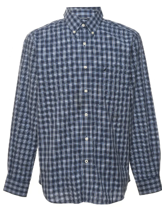 Nautica Navy Checked Shirt - L Casual Men's Short