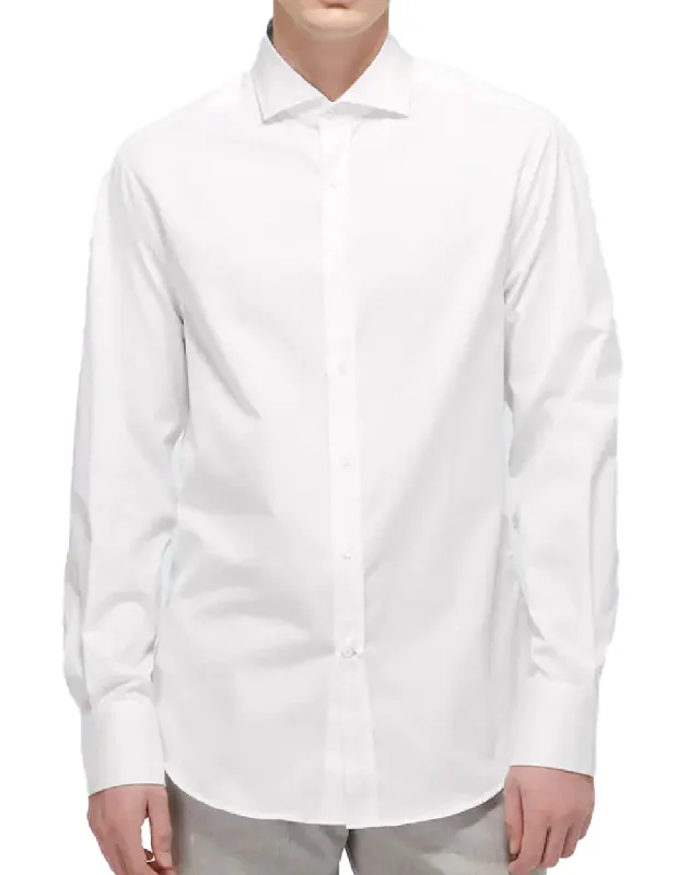 White Basic Fit Sport Shirt Traditional Men's Wool