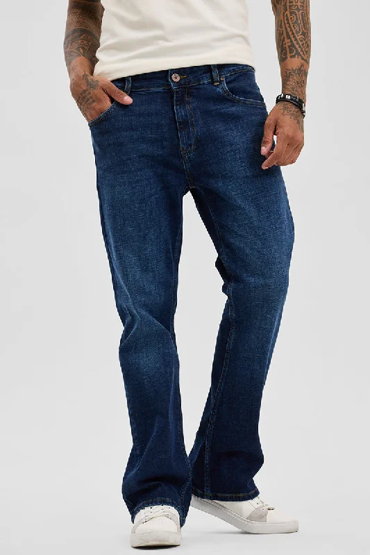 Navy Bootcut Jeans Polished Men's Silk