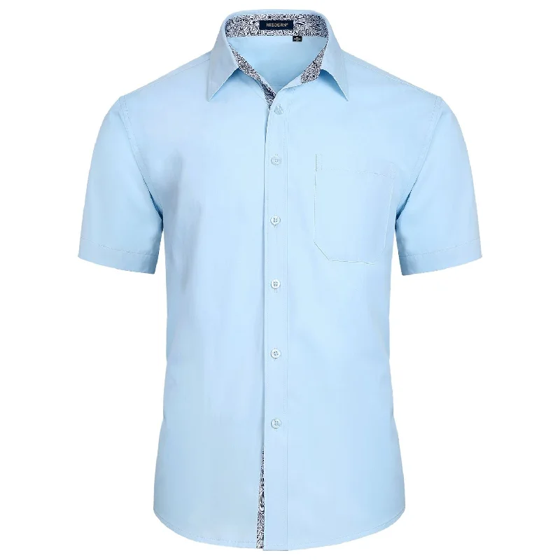 Men's Short Sleeve Shirt with Pocket - A1-BLUE Stylish Men's Tropical 