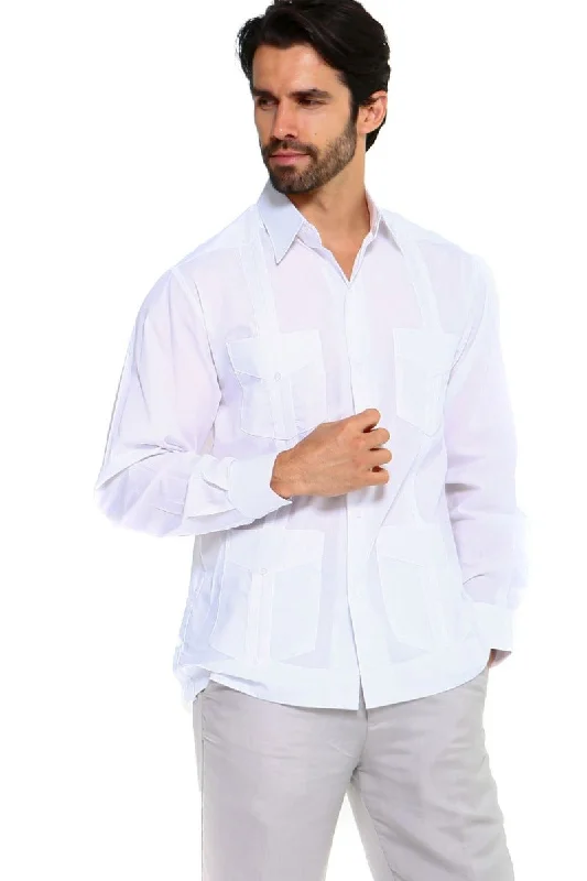 Mojito Collection Men's Big Size Guayabera Shirt Premium 100% Linen Long Sleeve 3X-8X Traditional Men's Wool