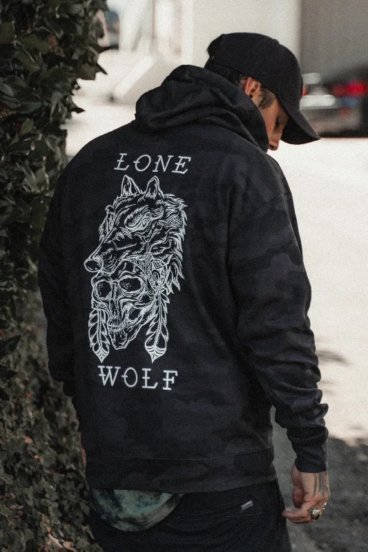 Lone Wolf Black Camo Hoodie Bohemian Men's Free