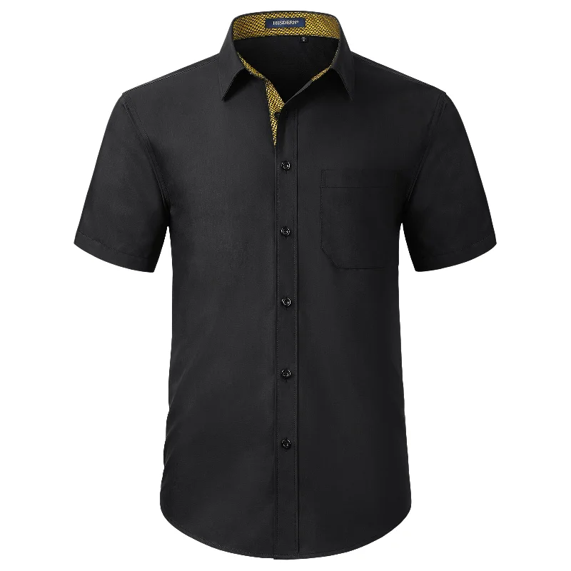 Men's Short Sleeve Shirt with Pocket - B1-BLACK Y Minimalist Men's Casual 