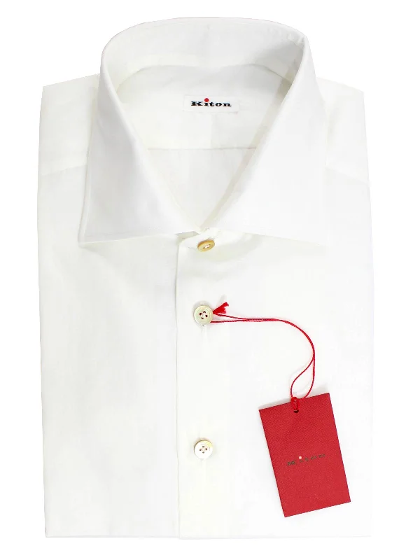 Kiton Dress Shirt White - Spread Collar 42 - 16 1/2 Streetwear Style