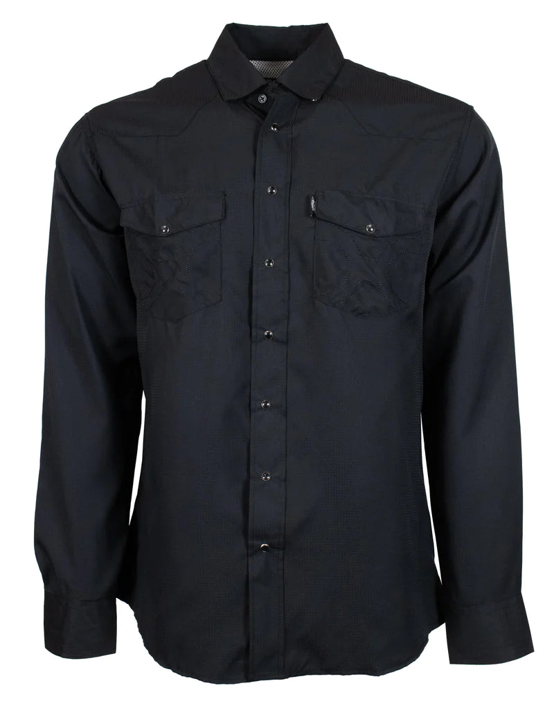 Hooey "Sol" Black Long Sleeve Pearl Snap Shirt Refined Men's European