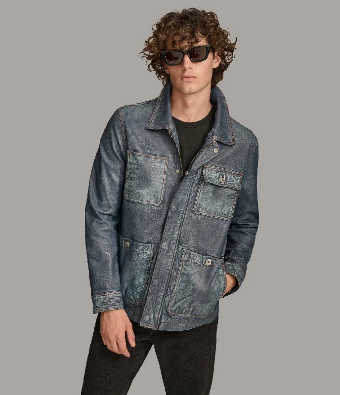 Wesley Denim Leather Chore Jacket Laid