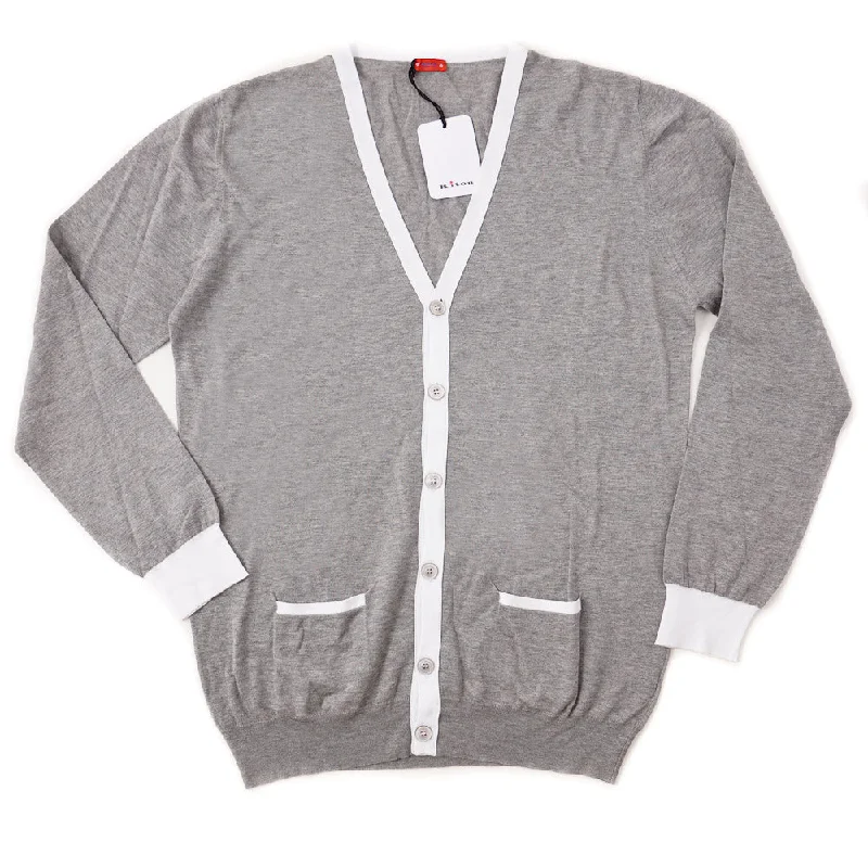 Kiton Lightweight Cotton Cardigan Sweater in Gray Casual Men's Japanese 