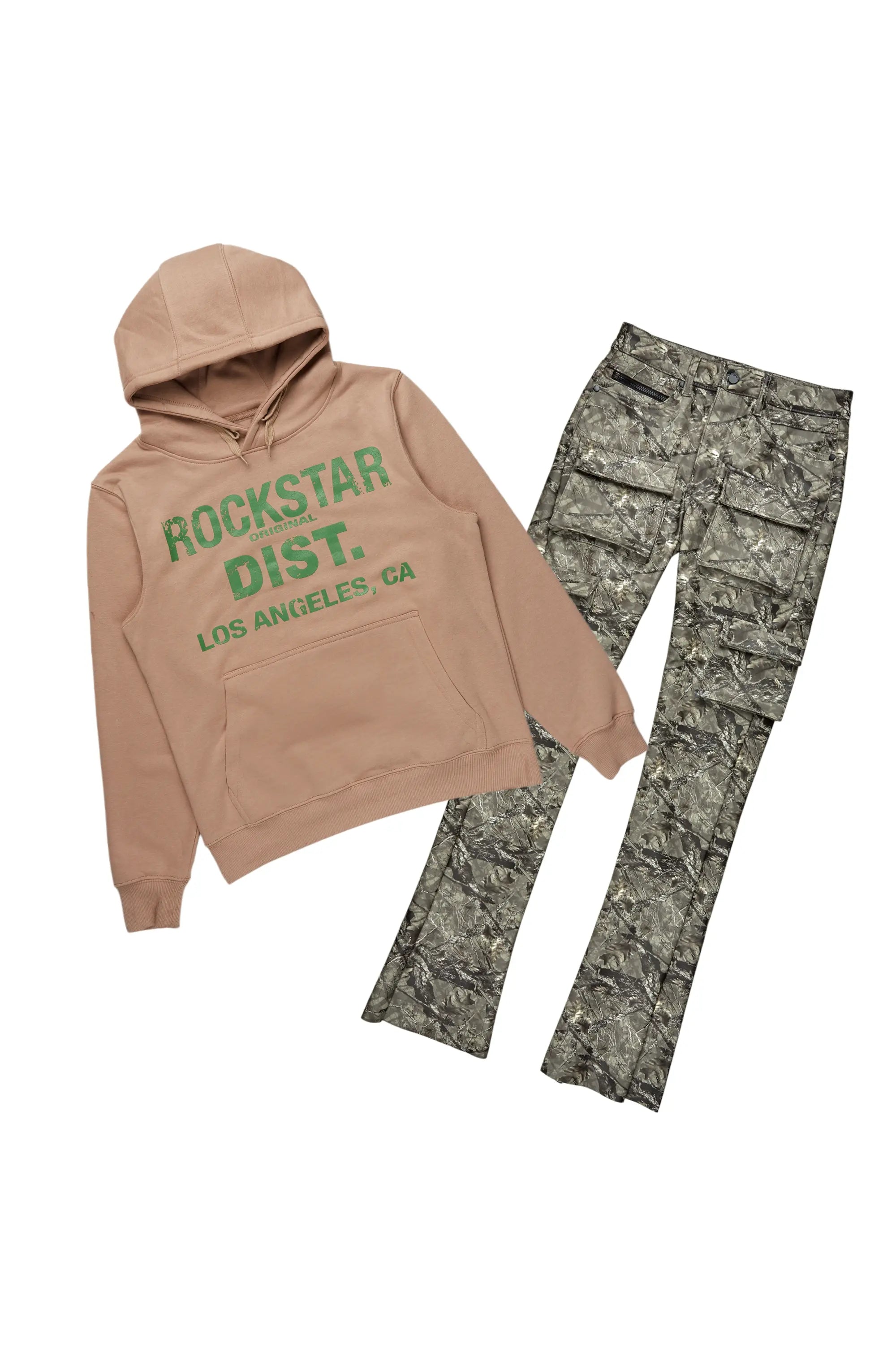 Lake Khaki Hoodie/Stacked Flare PU Jean Bundle Cool Men's Skate