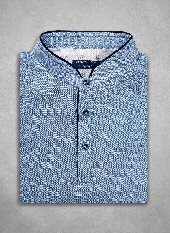 Perfect Polo Shirt with Band Collar in Azure Blue Dynamic Men's High