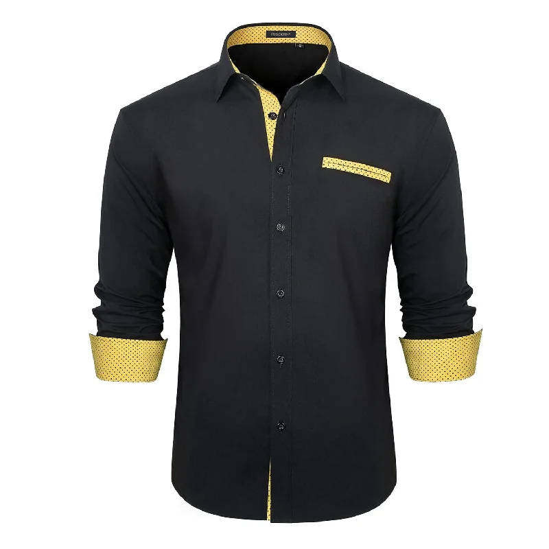 Men's Patchwork Dress Shirt with Pocket - A-BLACK/YELLOW Modern Men's Tech