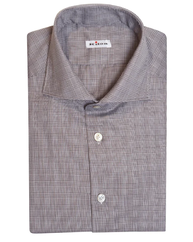 Brown/ivory Mini Pow Check Sportshirt Confident Men's Power