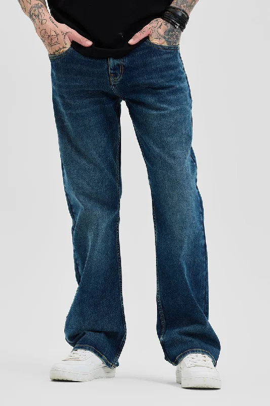 Dark Blue Bootcut Jeans Bohemian Men's Free