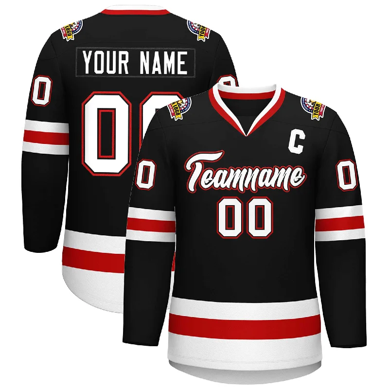 Custom Black White Black-Red Classic Style Hockey Jersey Confident Men's High