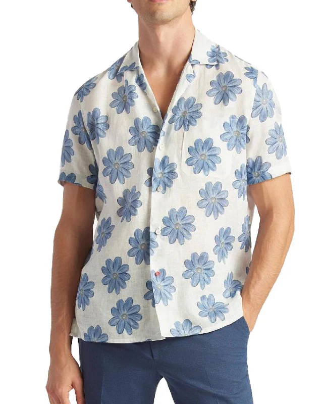 Macro Floral Print Sportshirt Casual Men's Loose