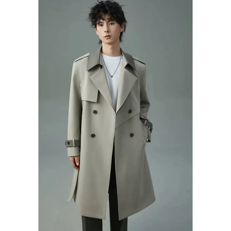 Double-Breasted Trench Coat Trendy Men's Bucket