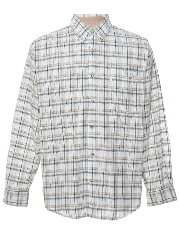 Columbia Checked Beige & Brown Classic Shirt - M Modern Men's Geometric