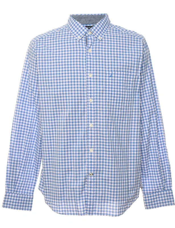 Nautica Checked White & Blue Classic Shirt - L Youthful Men's Pop