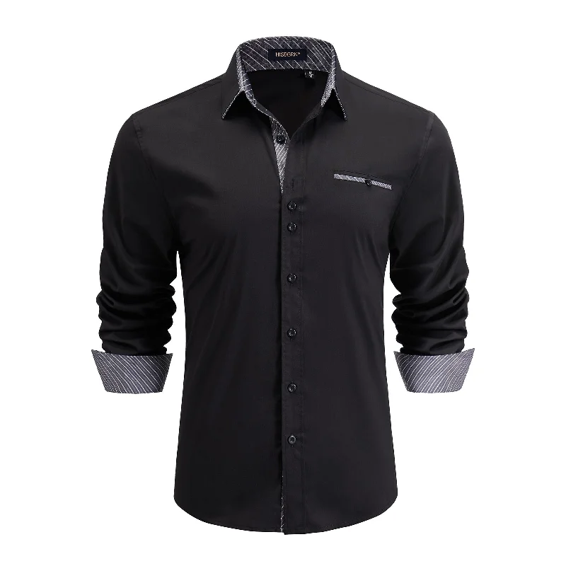 Men's Patchwork Dress Shirt with Pocket - A-01 BLACK GREY/STRIPED Sharp Men's Italian