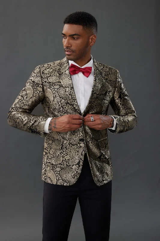 Mens Floral Tuxedo Two Buttons Jacket Paisley Suit Blazer Jacket for Dinner Prom Masculine Men's Thick