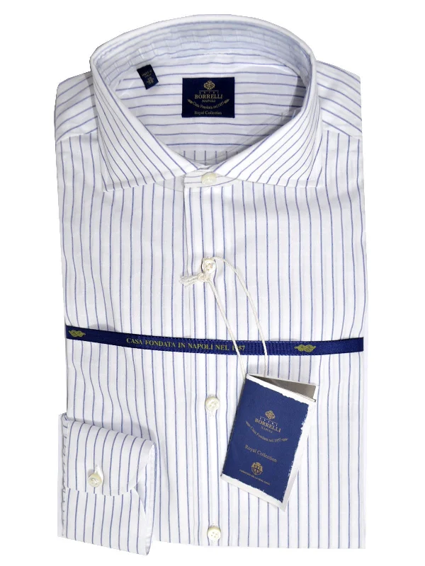 Luigi Borrelli Shirt Royal Collection White Navy Stripes 38 - 15 SALE Stylish Men's Neon