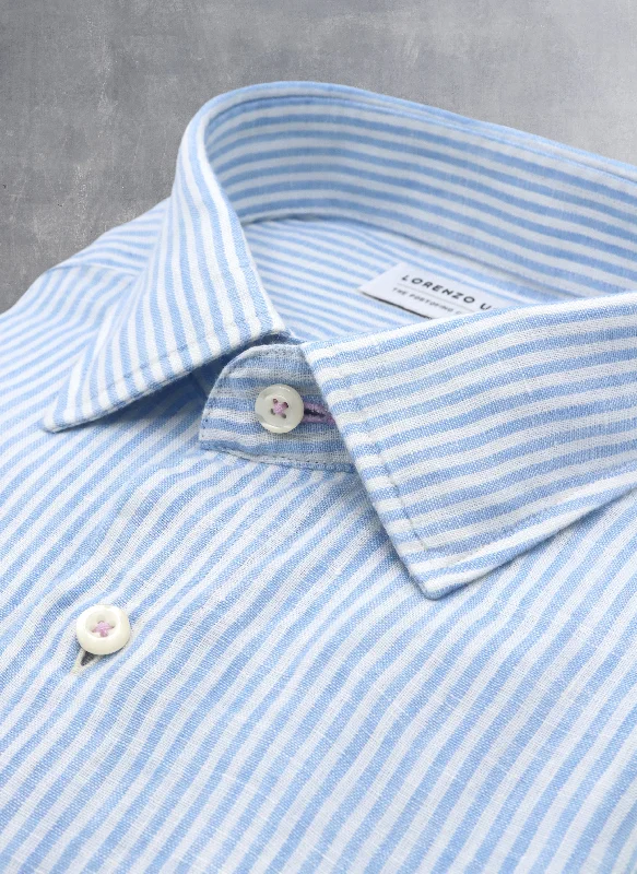 Alexander in Light Blue Stripe Linen Shirt Dapper Men's Bow