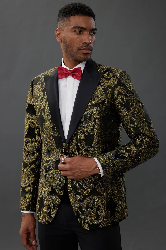 Men's Blazer Slim Fit Dress Floral Pattern Sport Jacket One Button Blazer Classic Men's Pin