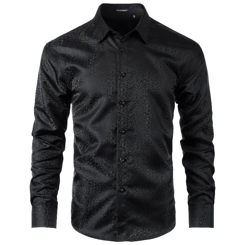 Men's Long Sleeve Shirt With Printing - 02-BLACK Relaxed Men's Beach