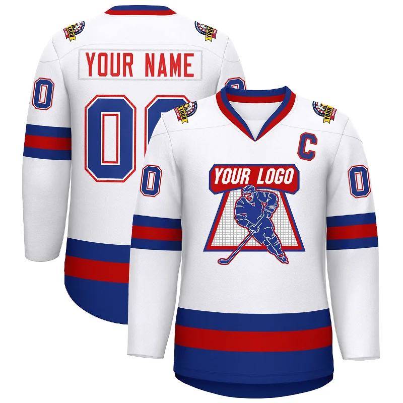 Custom White Red White-Royal Classic Style Hockey Jersey Tailored