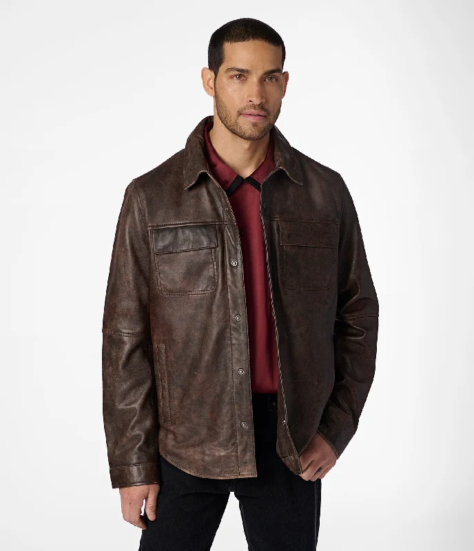 Nathan Genuine Leather Shirt Jacket Cozy Men's Sherpa