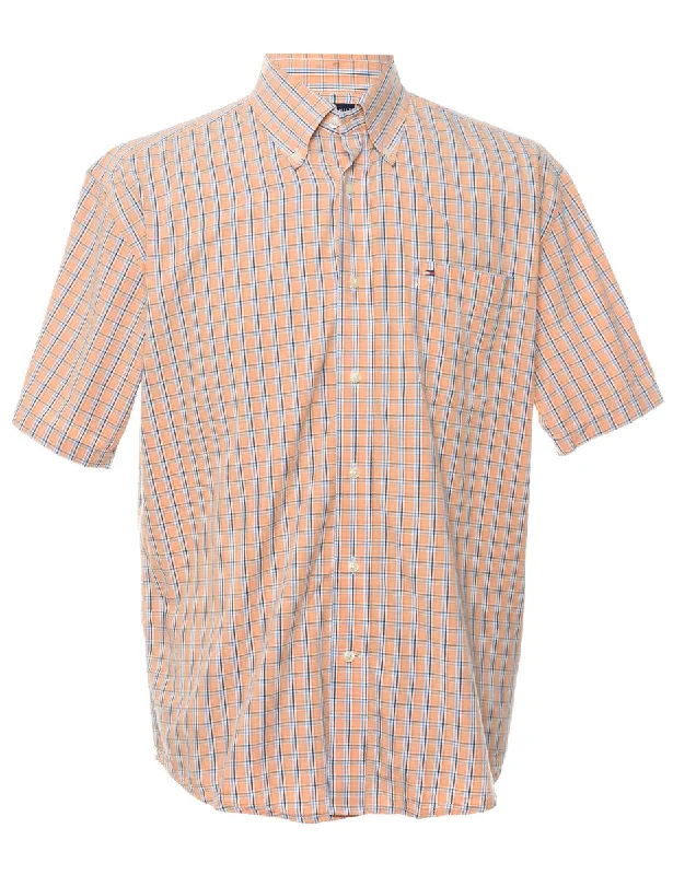 Tommy Hilfiger Checked Orange Shirt - L Trendy Men's Oversized