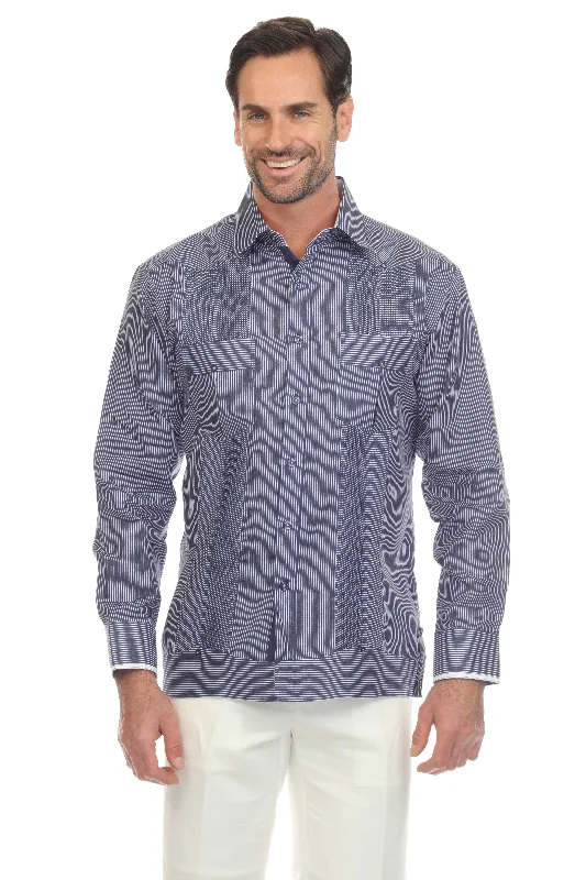 Men's Pinstripe Guayabera Shirt Long Sleeve Athletic Men's High