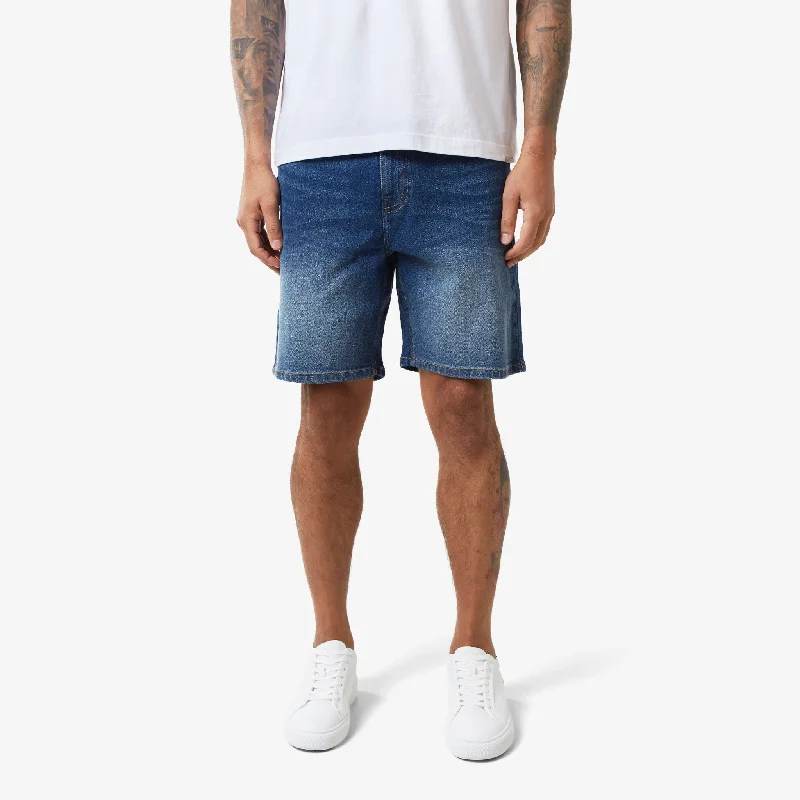 Relaxed Fit Denim Short | Mid Blue  Stylish Men's Neon