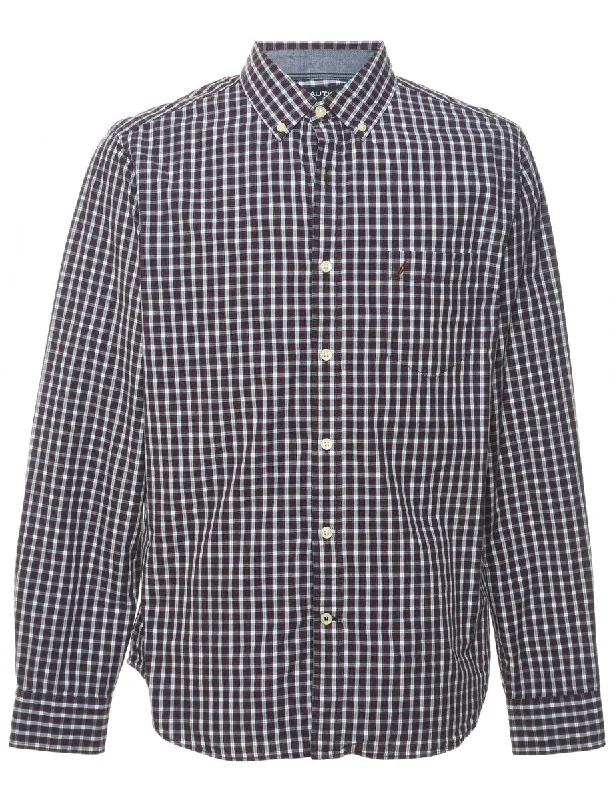 Nautica Checked Plum & White Shirt - L Modern Men's 