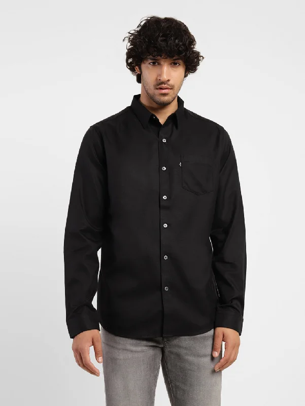 Men's Solid Spread Collar Shirt Street