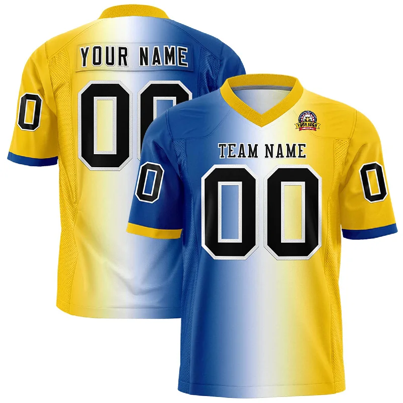 Custom Royal White-Gold Personalized Gradient Fashion Authentic Football Jersey Bold Men's Animal