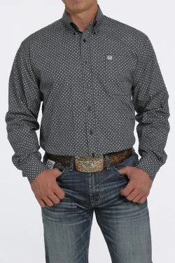 MEN'S GEOMETRIC PRINT BUTTON-DOWN WESTERN SHIRT Business