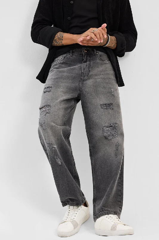 Grey Distressed Loose Fit Jeans Refined Men's Velvet