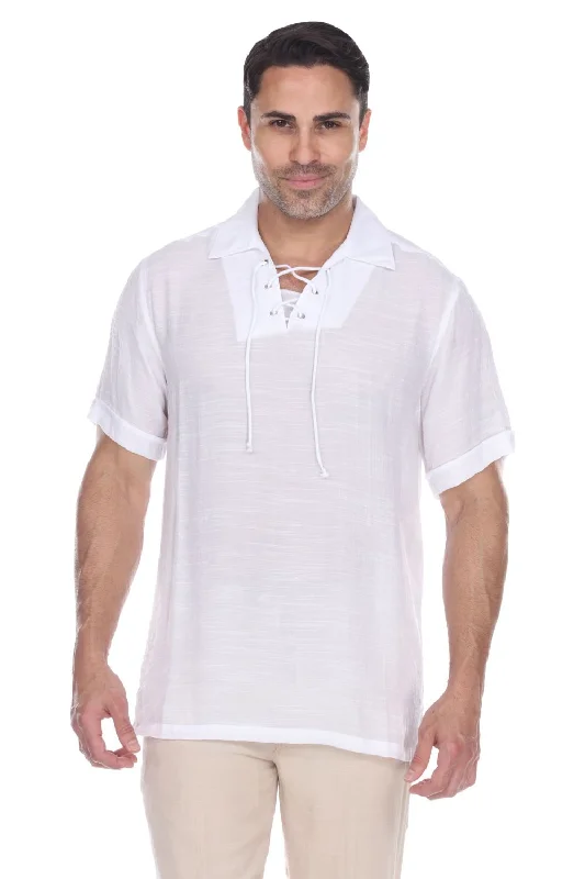 Men's Beach Casual Lace Up Shirt Short Sleeve Traditional Men's Wool