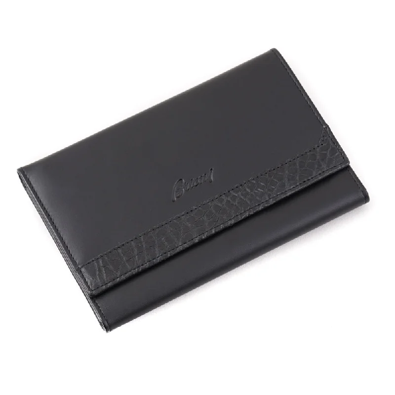 Brioni Leather Travel Wallet with Alligator Detailing Trendy Men's Oversized