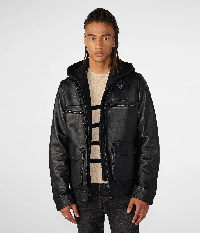 Adrian Leather Jacket With Hood Elegant Men's Formal 