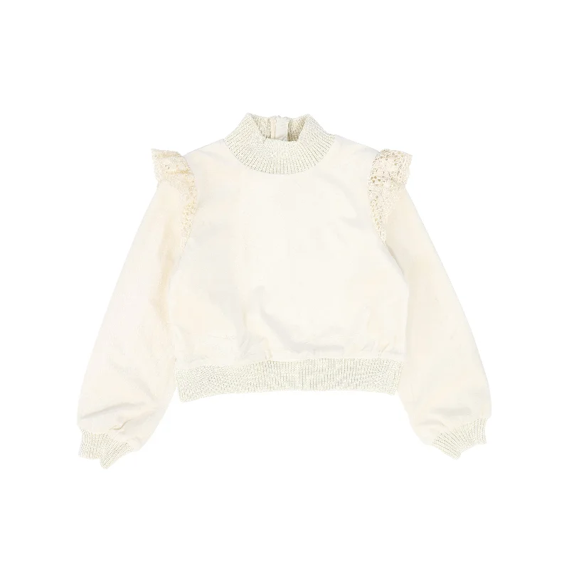 THE MIDDLE DAUGHTER CREAM VELVET LACE TRIM TOP [FINAL SALE] Streetwear Style