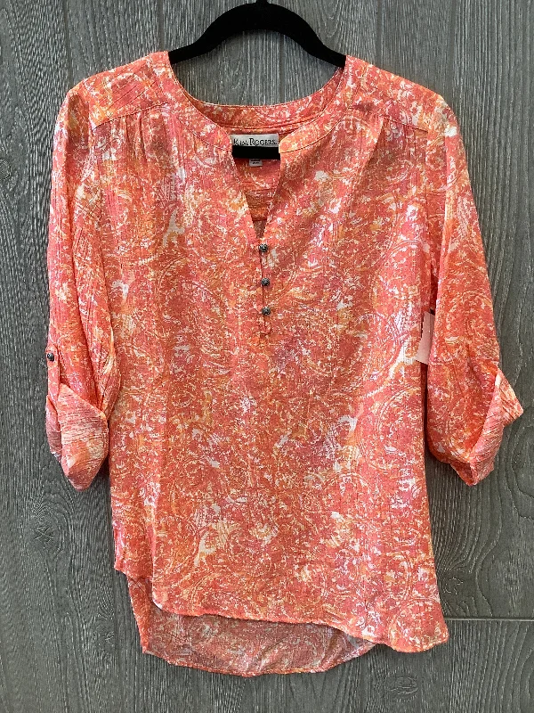 Top 3/4 Sleeve By Kim Rogers In Orange, Size: M Cool Men's Distressed