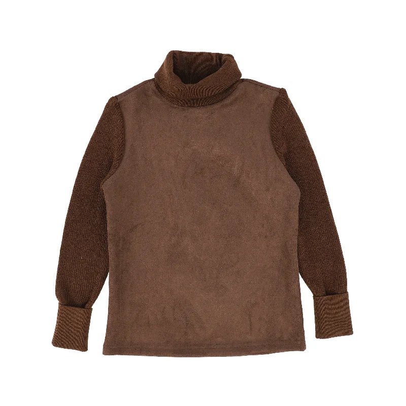 BAMBOO BROWN SUEDE KNIT SLEEVE TURTLENECK [Final Sale] Sophisticated Men's French