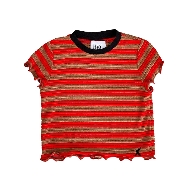 HEY KID RED/BROWN STRIPED TERRY LETTUCE EDGE TEE [Final Sale] Relaxed Men's Beach