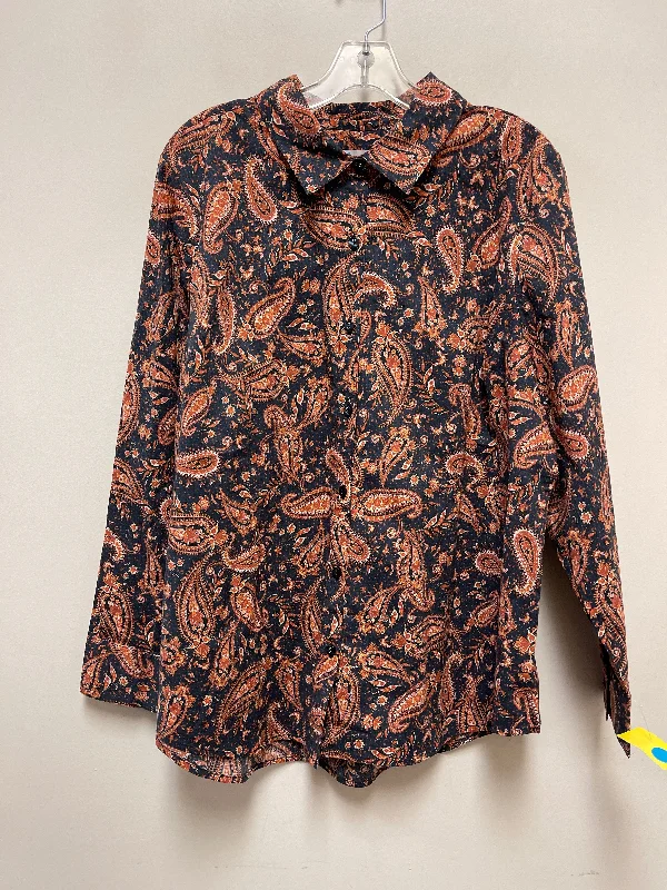 Top Long Sleeve By Denim And Company In Blue & Orange, Size: Xl Adventure