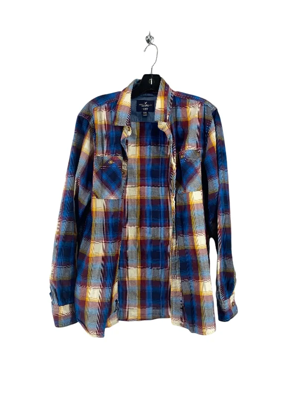 Top Long Sleeve By American Eagle In Plaid Pattern, Size: S Dapper Men's Bow